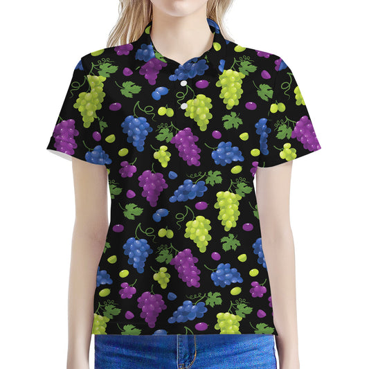Colorful Grapes Pattern Print Women's Polo Shirt