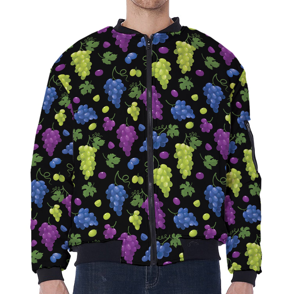 Colorful Grapes Pattern Print Zip Sleeve Bomber Jacket