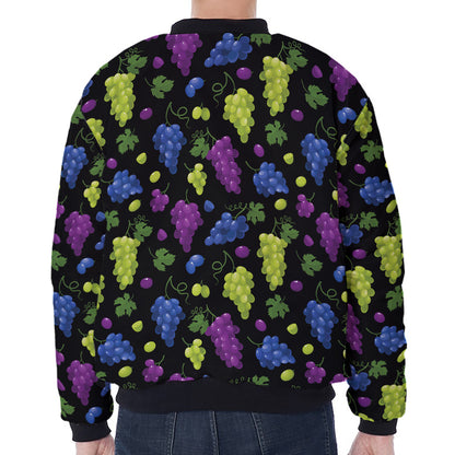 Colorful Grapes Pattern Print Zip Sleeve Bomber Jacket