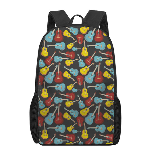 Colorful Guitar Pattern Print 17 Inch Backpack