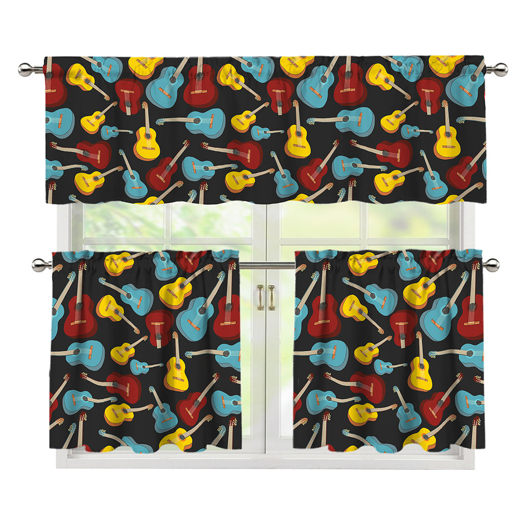 Colorful Guitar Pattern Print 3 Piece Kitchen Curtains