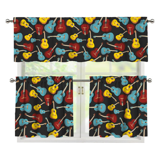 Colorful Guitar Pattern Print 3 Piece Kitchen Curtains
