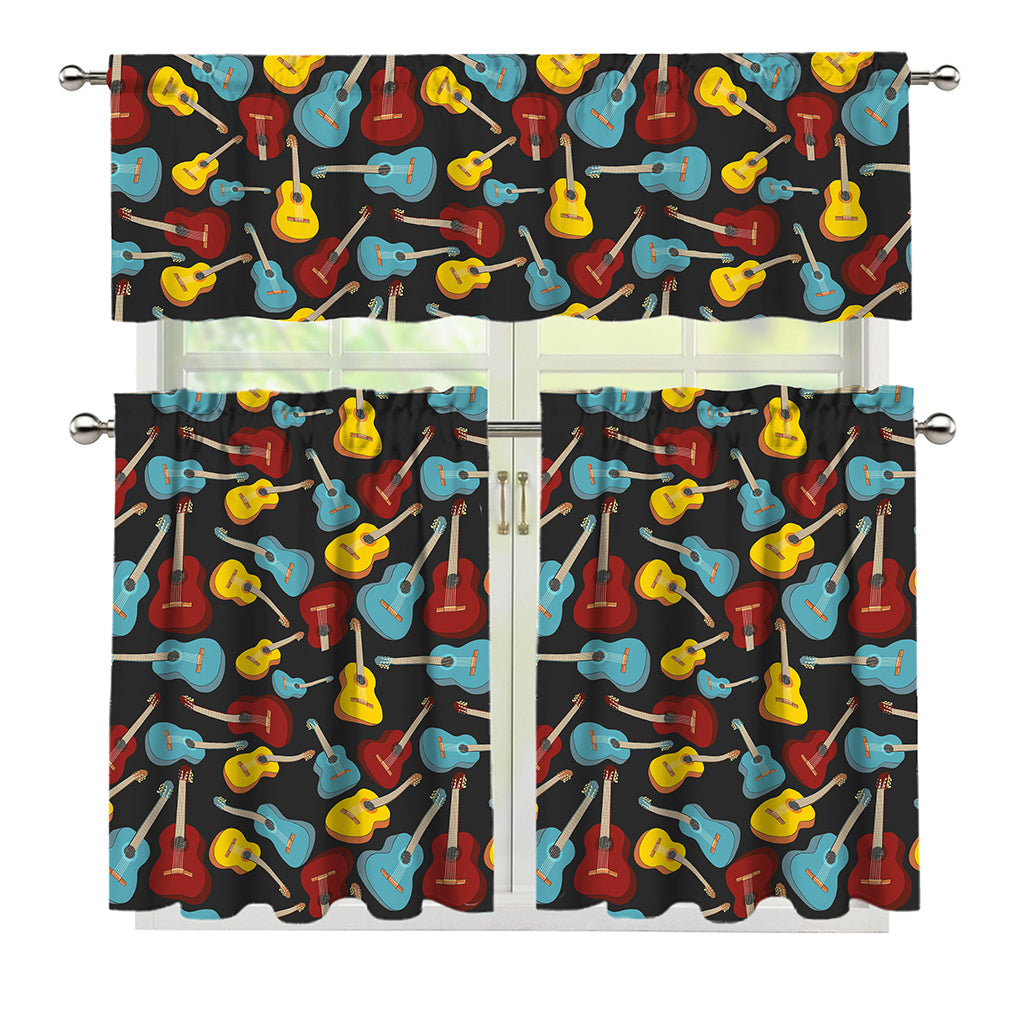 Colorful Guitar Pattern Print 3 Piece Kitchen Curtains