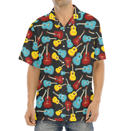 Colorful Guitar Pattern Print Aloha Shirt