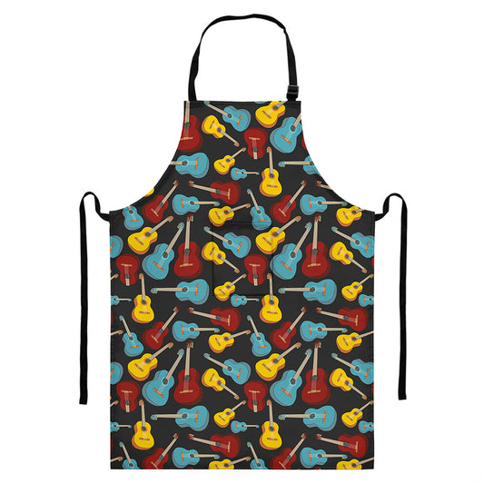 Colorful Guitar Pattern Print Bib Apron With Pocket