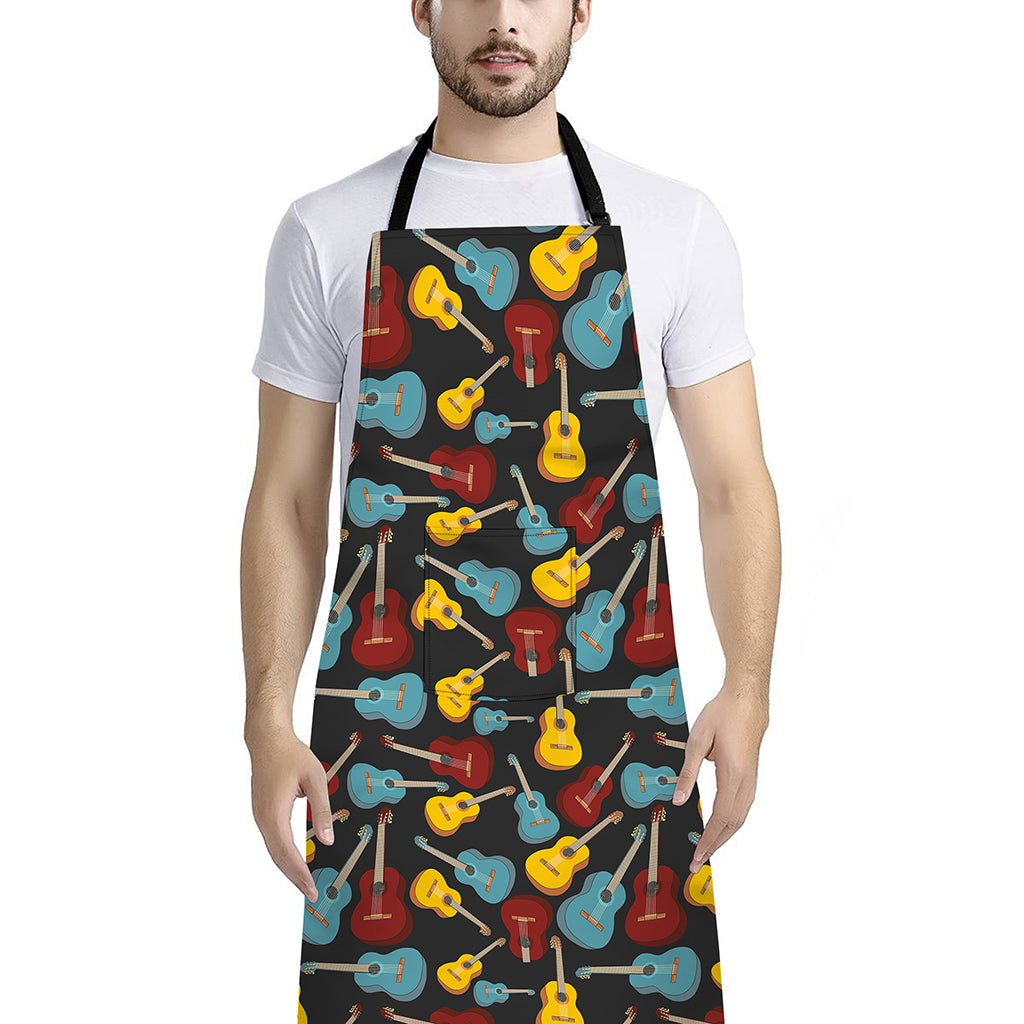 Colorful Guitar Pattern Print Bib Apron With Pocket