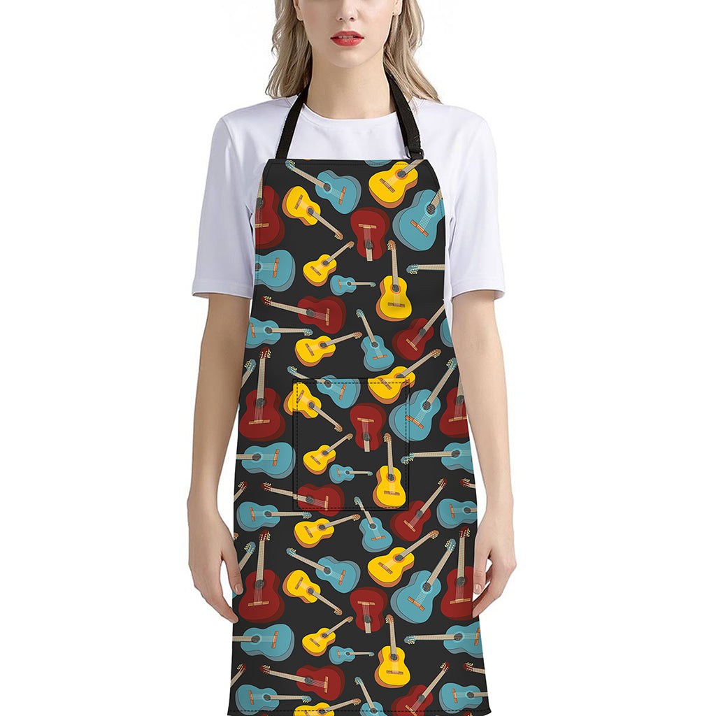 Colorful Guitar Pattern Print Bib Apron With Pocket