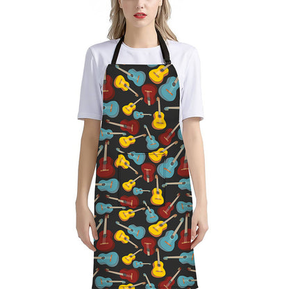 Colorful Guitar Pattern Print Bib Apron With Pocket