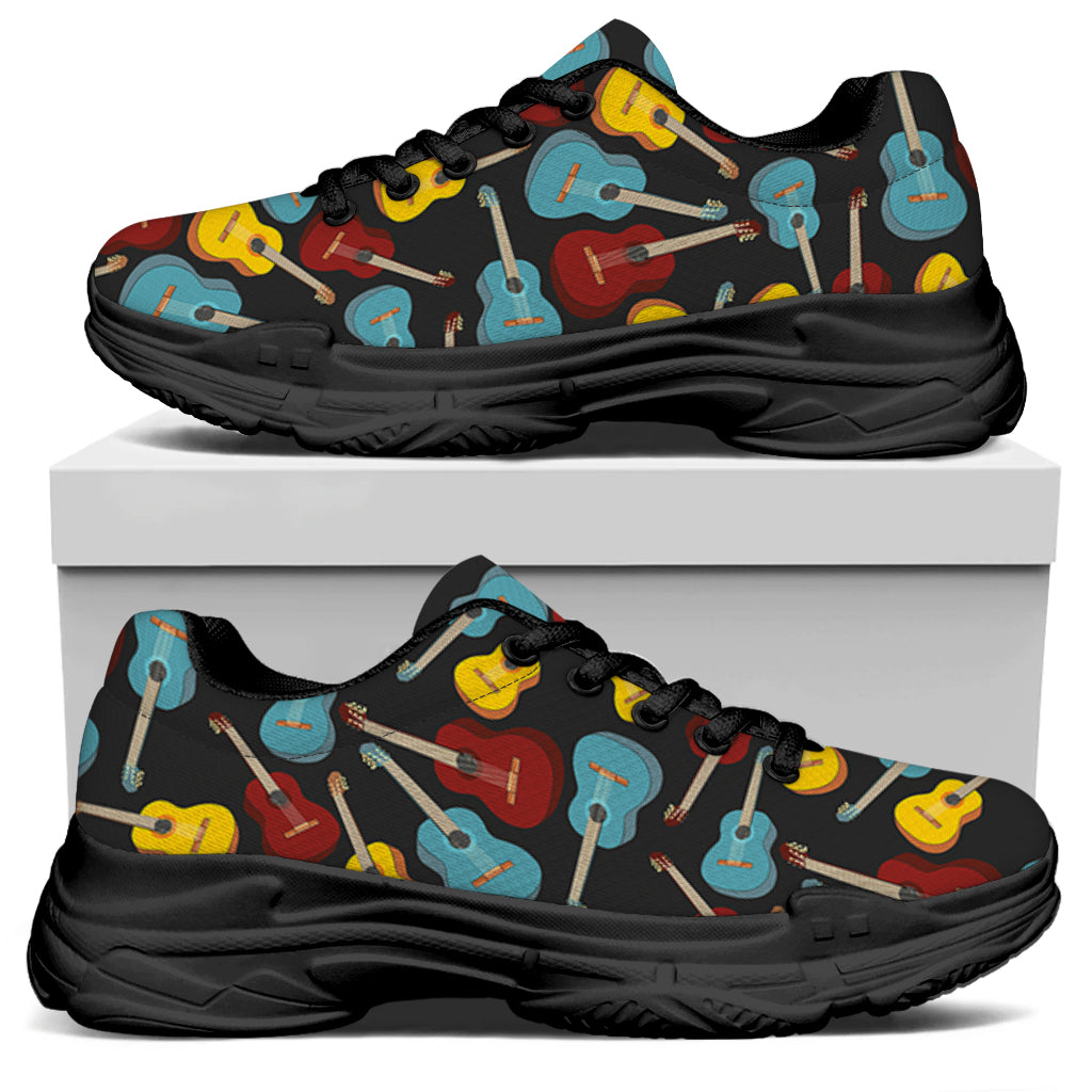 Colorful Guitar Pattern Print Black Chunky Shoes