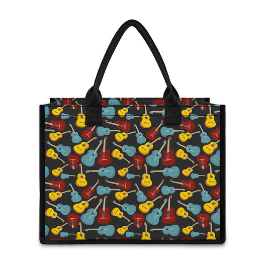 Colorful Guitar Pattern Print Canvas Tote Bag