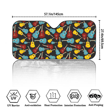 Colorful Guitar Pattern Print Car Windshield Sun Shade