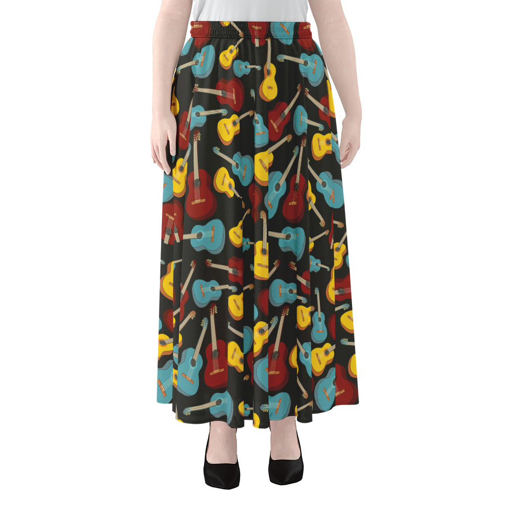 Colorful Guitar Pattern Print Chiffon Maxi Skirt