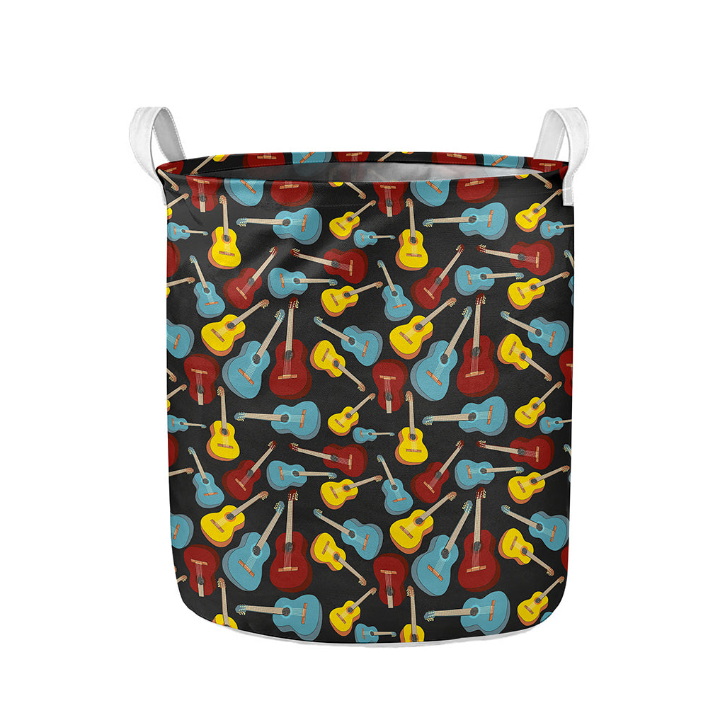 Colorful Guitar Pattern Print Collapsible Laundry Basket