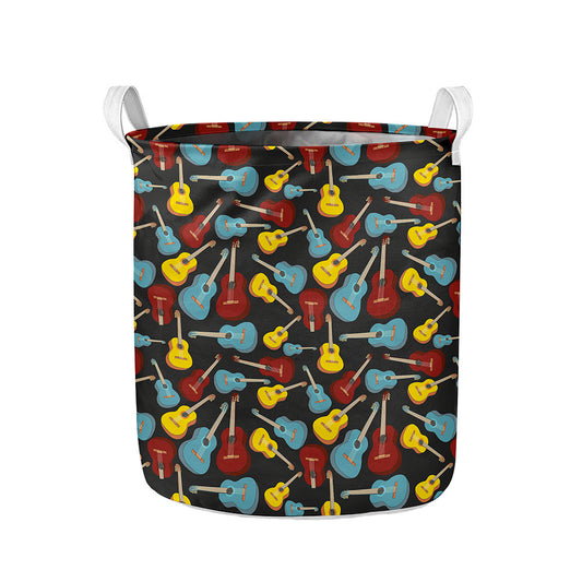 Colorful Guitar Pattern Print Collapsible Laundry Basket