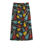 Colorful Guitar Pattern Print Cotton Front Slit Maxi Skirt