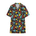 Colorful Guitar Pattern Print Cotton Hawaiian Shirt