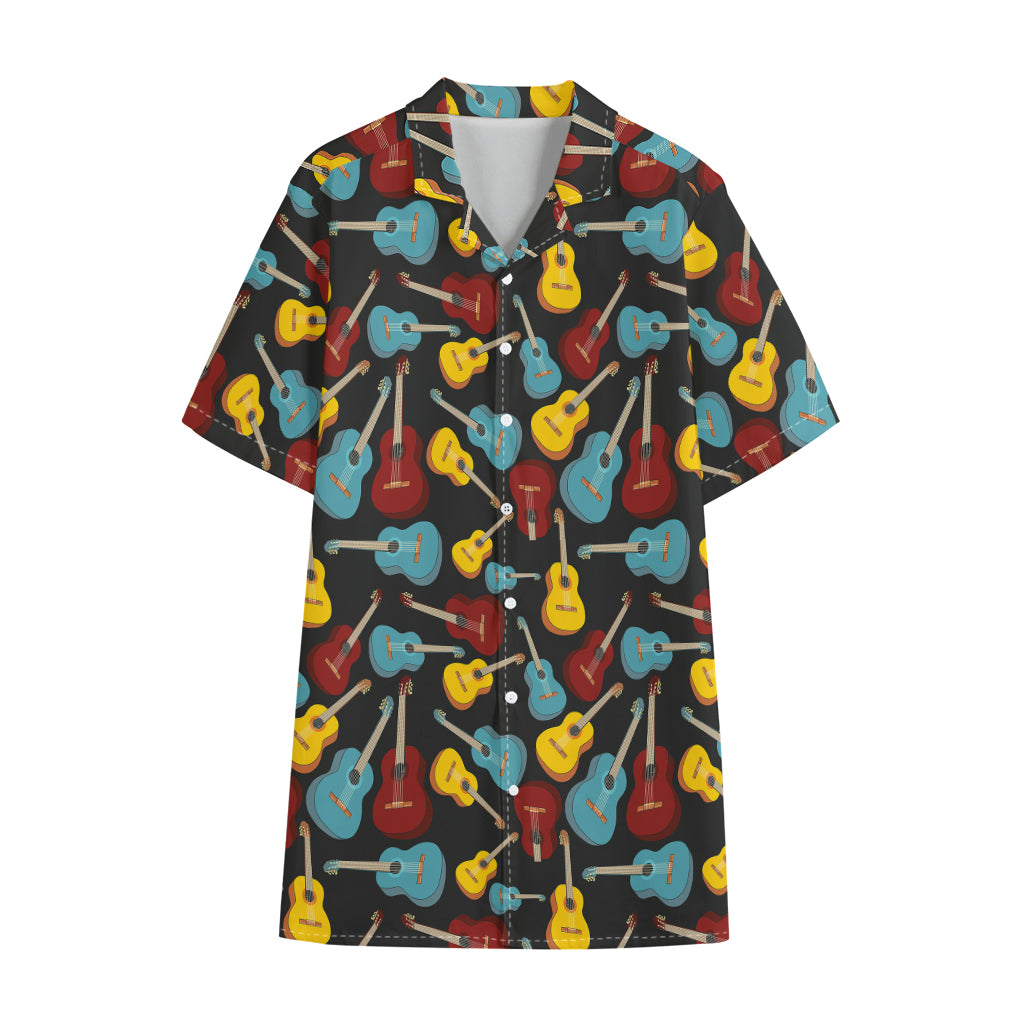 Colorful Guitar Pattern Print Cotton Hawaiian Shirt
