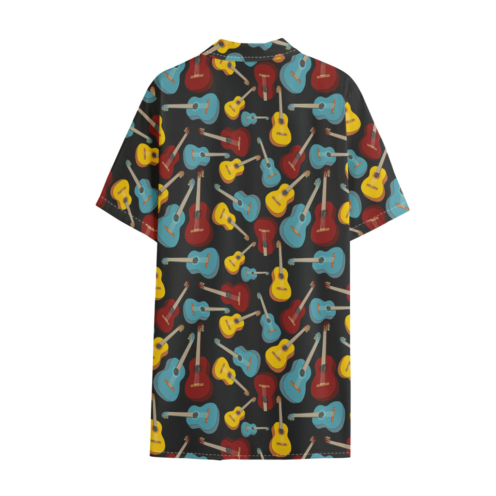 Colorful Guitar Pattern Print Cotton Hawaiian Shirt