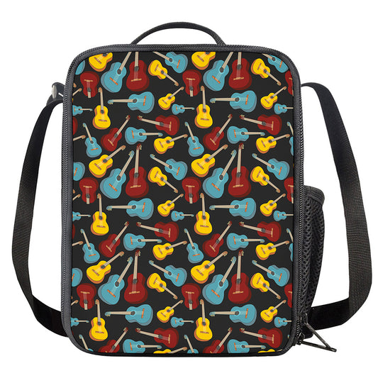 Colorful Guitar Pattern Print Crossbody Lunch Bag