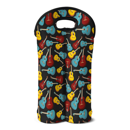 Colorful Guitar Pattern Print Double Neoprene Wine Tote