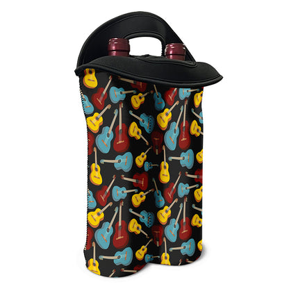 Colorful Guitar Pattern Print Double Neoprene Wine Tote