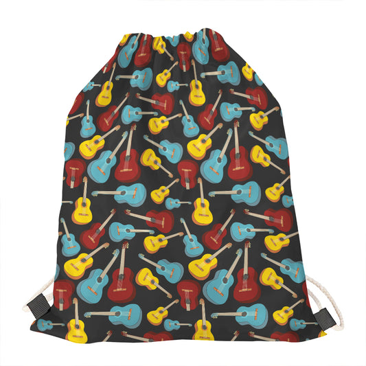 Colorful Guitar Pattern Print Drawstring Bag