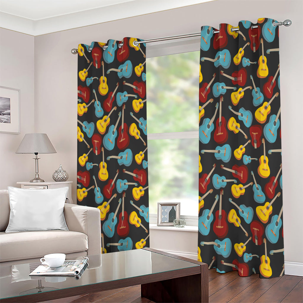 Colorful Guitar Pattern Print Extra Wide Grommet Curtains