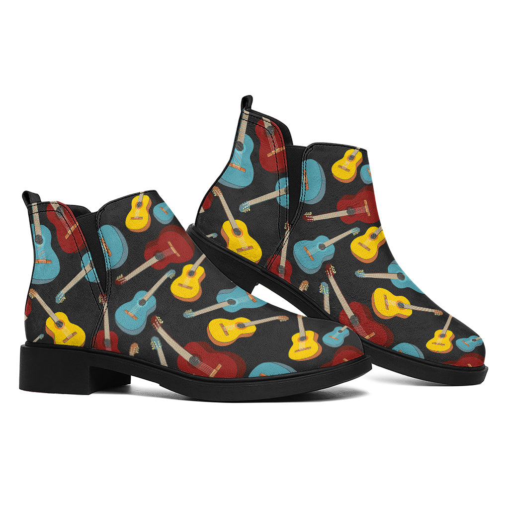 Colorful Guitar Pattern Print Flat Ankle Boots