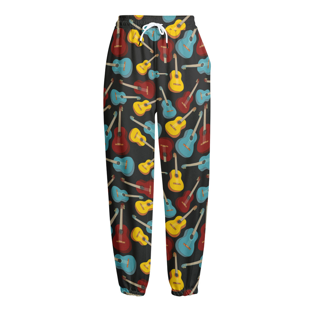 Colorful Guitar Pattern Print Fleece Lined Knit Pants