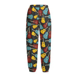 Colorful Guitar Pattern Print Fleece Lined Knit Pants