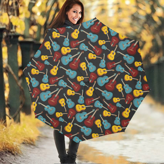 Colorful Guitar Pattern Print Foldable Umbrella