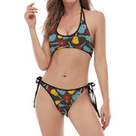 Colorful Guitar Pattern Print Halter Scoop Tie Side Bikini