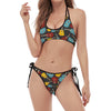 Colorful Guitar Pattern Print Halter Scoop Tie Side Bikini