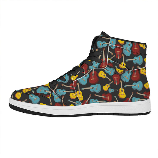 Colorful Guitar Pattern Print High Top Leather Sneakers