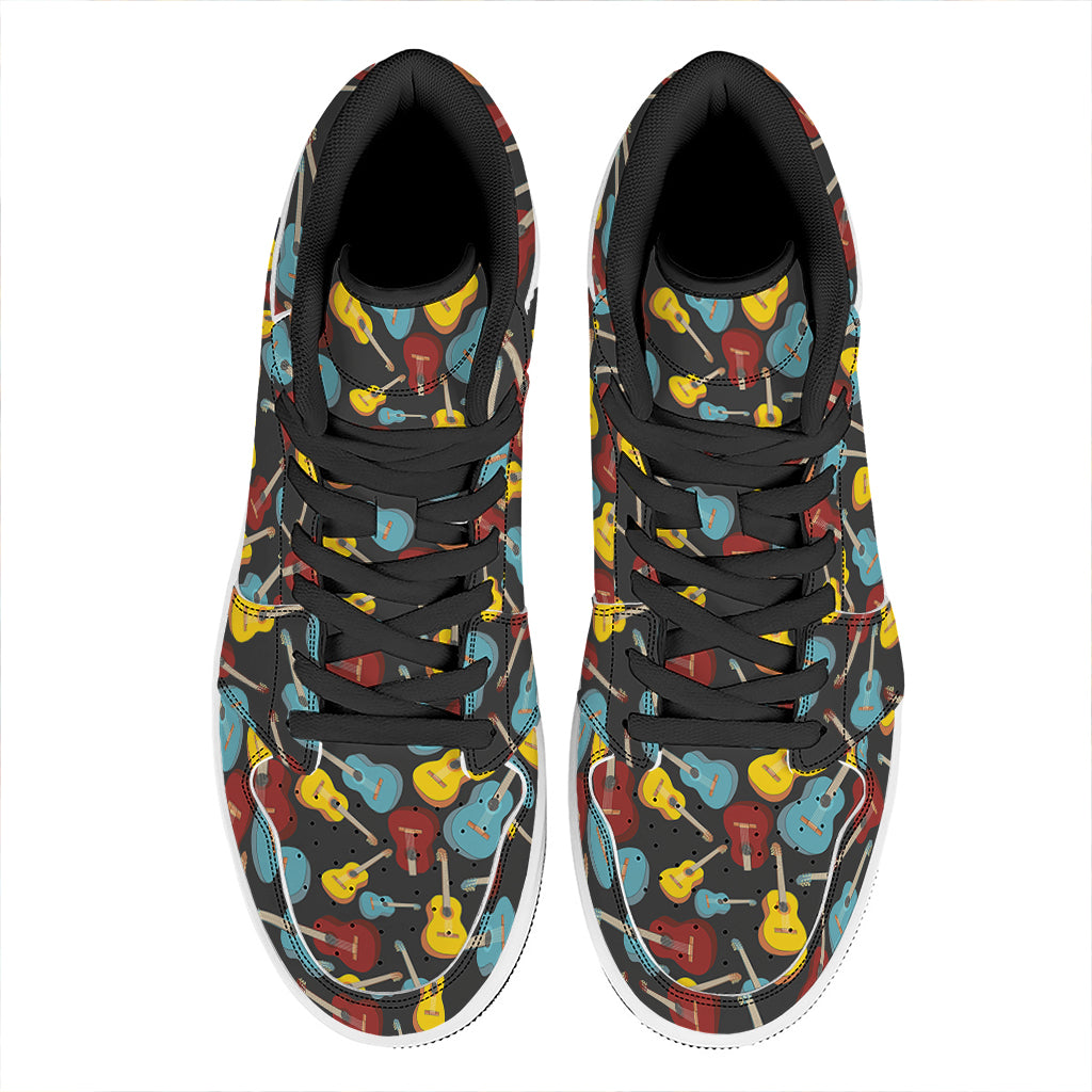 Colorful Guitar Pattern Print High Top Leather Sneakers