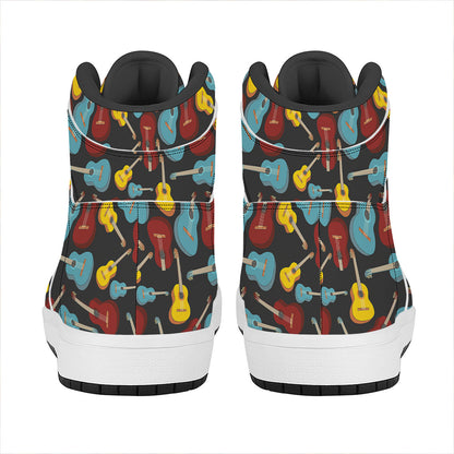 Colorful Guitar Pattern Print High Top Leather Sneakers