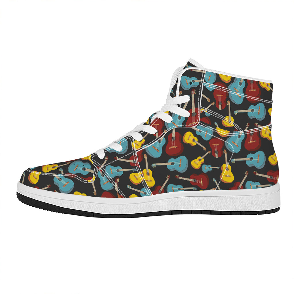 Colorful Guitar Pattern Print High Top Leather Sneakers