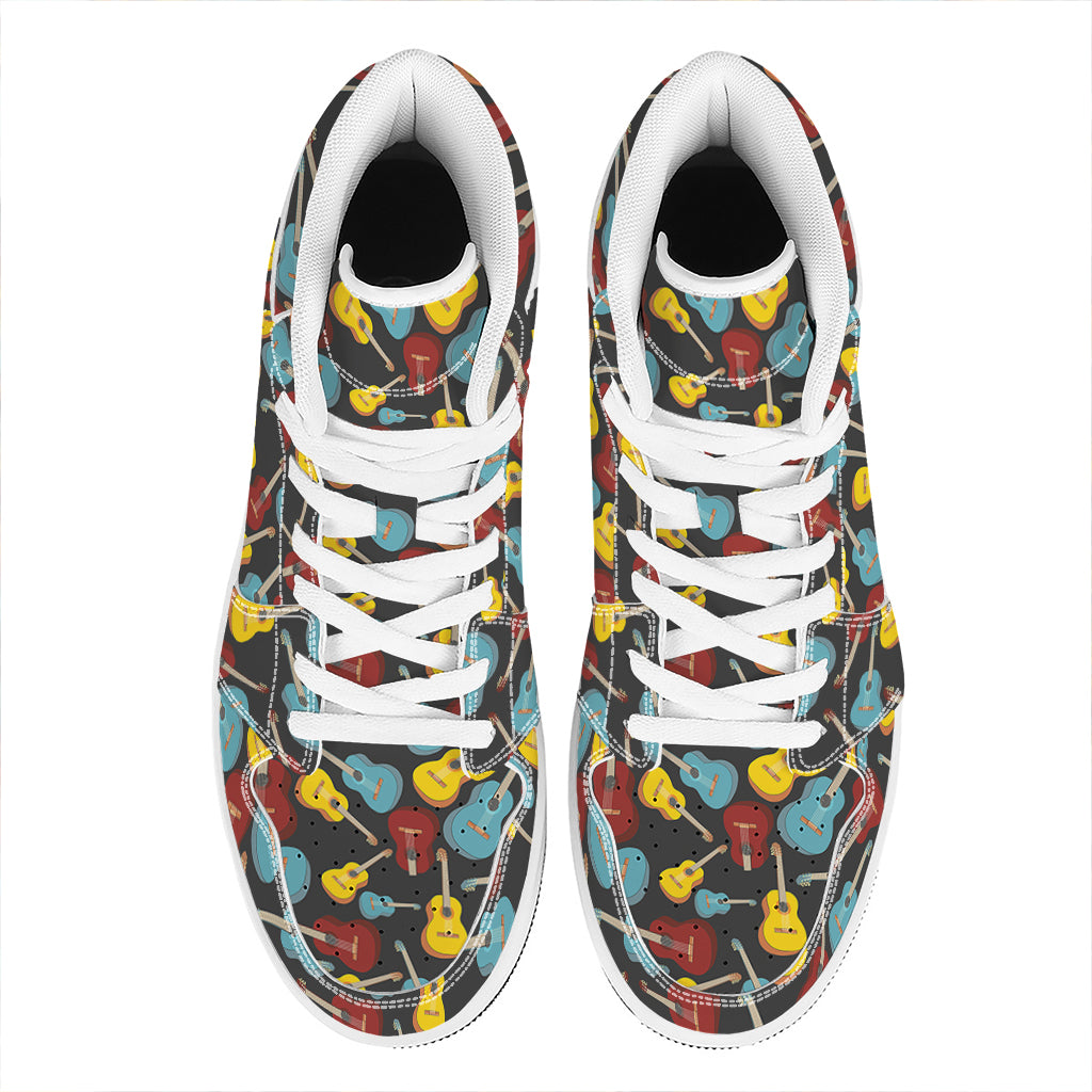 Colorful Guitar Pattern Print High Top Leather Sneakers