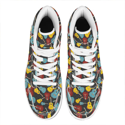 Colorful Guitar Pattern Print High Top Leather Sneakers
