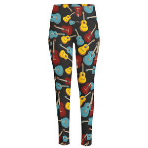 Colorful Guitar Pattern Print High-Waisted Pocket Leggings