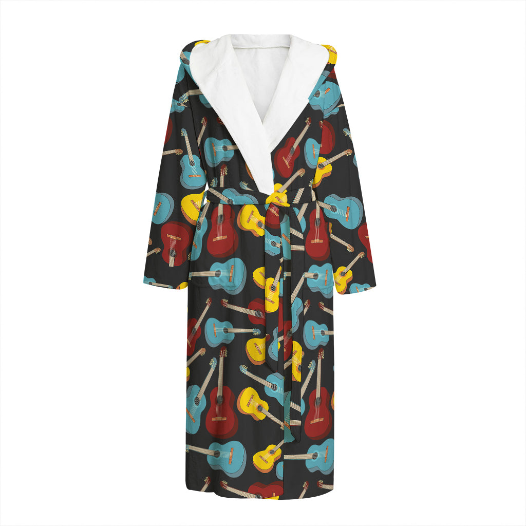 Colorful Guitar Pattern Print Hooded Bathrobe