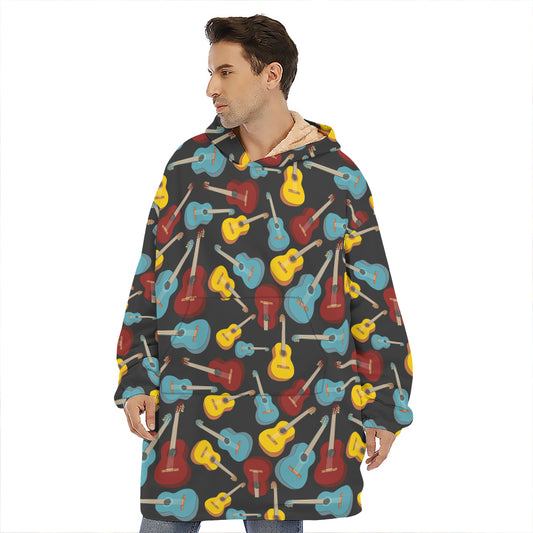 Colorful Guitar Pattern Print Hoodie Blanket