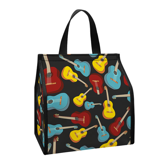Colorful Guitar Pattern Print Insulated Lunch Tote