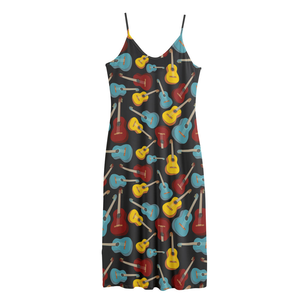 Colorful Guitar Pattern Print Jersey Midi Cami Dress