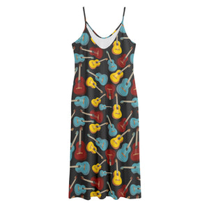 Colorful Guitar Pattern Print Jersey Midi Cami Dress