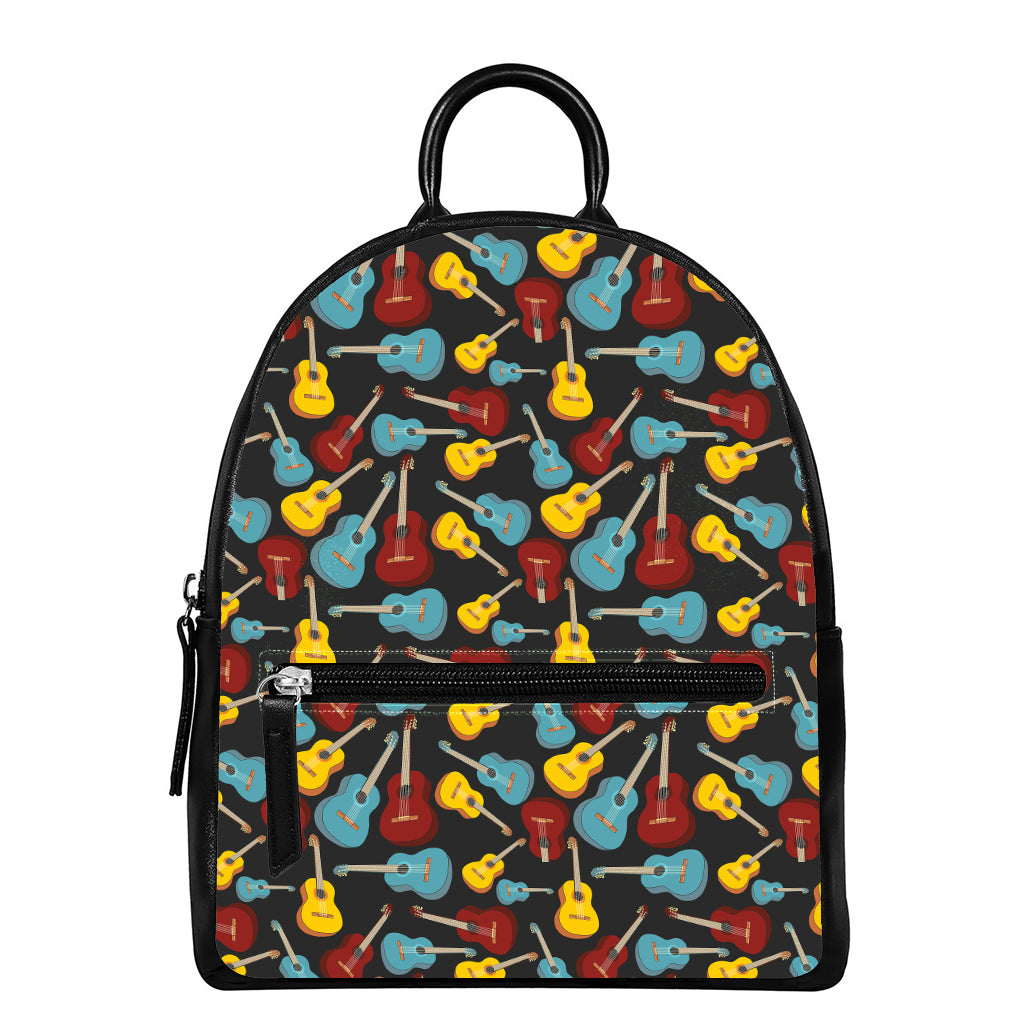 Colorful Guitar Pattern Print Leather Backpack