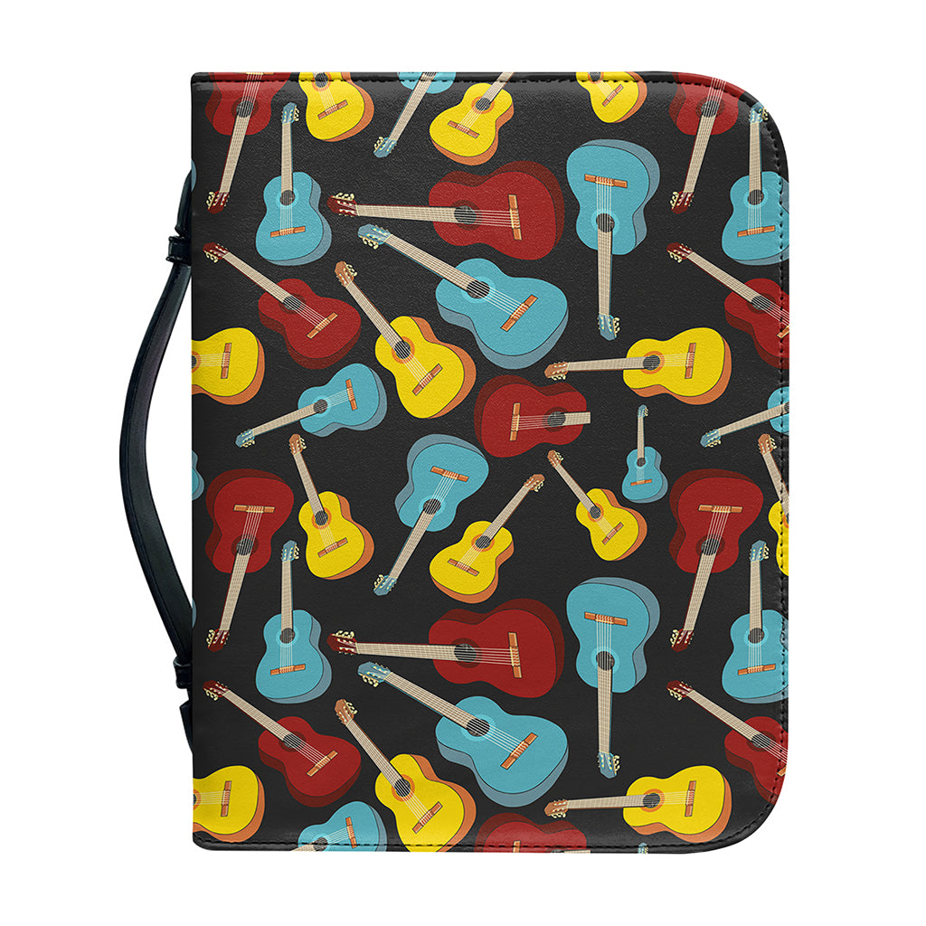 Colorful Guitar Pattern Print Leather Bible Cover
