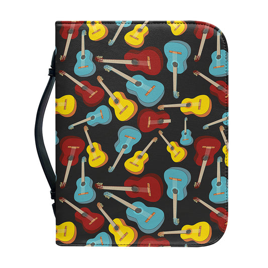 Colorful Guitar Pattern Print Leather Bible Cover