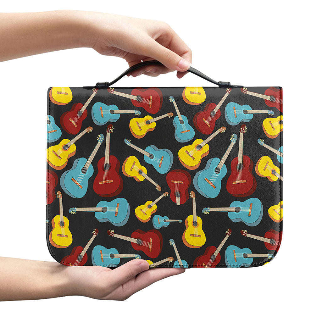 Colorful Guitar Pattern Print Leather Bible Cover