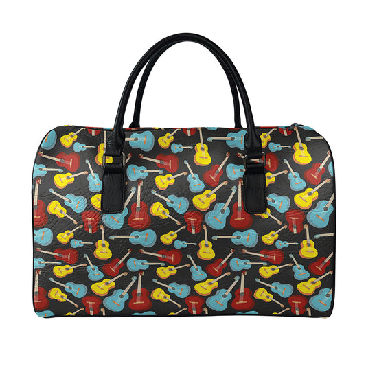 Colorful Guitar Pattern Print Leather Duffle Bag